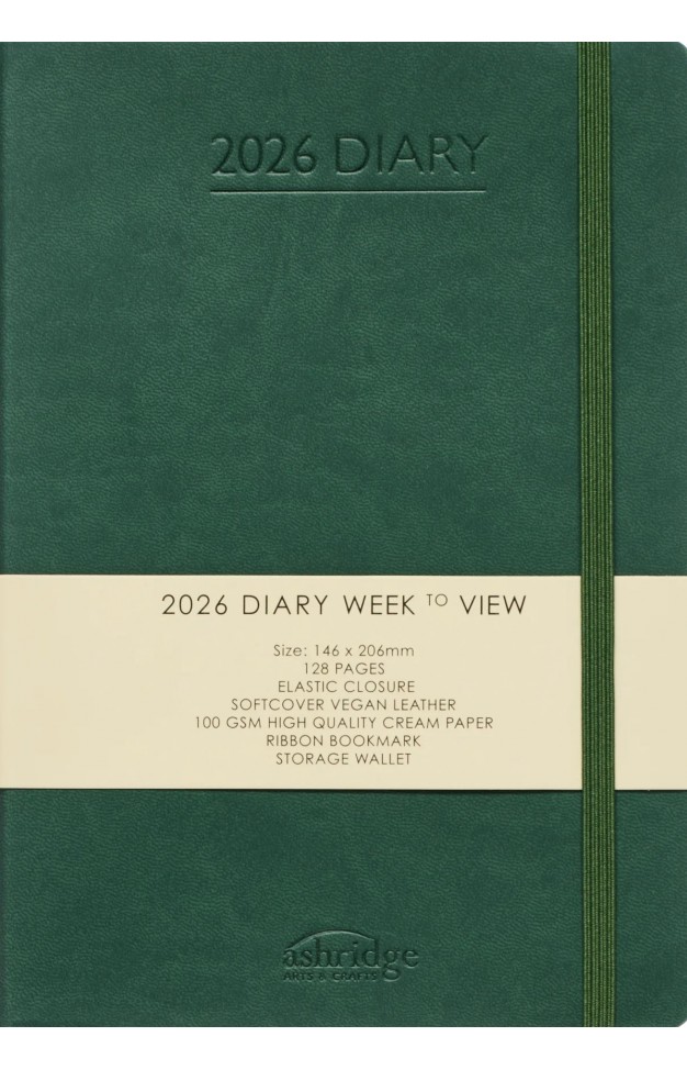 Ashridge PU A6 Week to View Diary 2026  Green